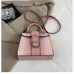 Vintage pink crocodile pattern women handbag stylish shoulder crossbody bag for daily wear