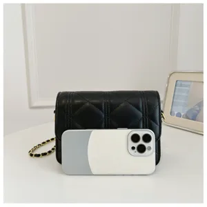 Classic quilted chain shoulder bag for women, chic black PU leather small square handbag.