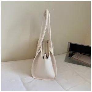 Casual large capacity leather tote bag, chic solid color shoulder bag for daily commute.