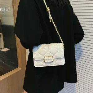 Chic quilted chain shoulder bag for women, trendy luxury style small square handbag main view.