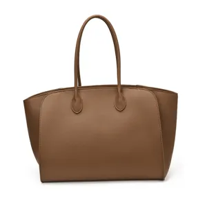 Classic brown large capacity tote bag for women commuting, stylish shoulder bag minimalist design.