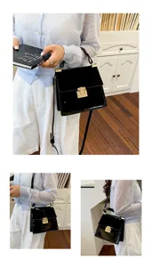 Modische Lackleder-Handtasche mit Metallverschluss, schickes Umhänge- und Schulterdesign.
