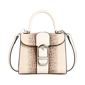 Vintage top handle crossbody bag for women, elegant faux crocodile leather shoulder handbag.