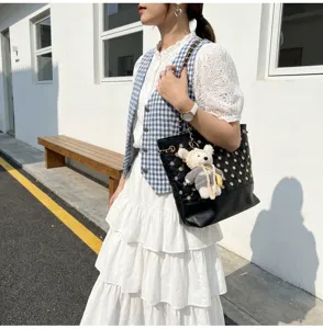 Borsa a tracolla trapuntata retrò con strass, elegante borsa da donna per pendolari.