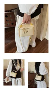 Geflochtene Kosmetiktasche Umhängetasche mit Griff und Goldkette, schickes Retro-Design.