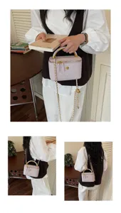 Schicke gewebte Kettenhandtasche Retro Henkeltasche Box Bag modische Umhaengetasche Damen