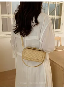 Borsa a tracolla intrecciata chic da donna, borsa minimalista retrò con chiusura in metallo.