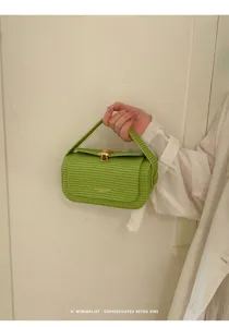 Borsa a mano testurizzata verde da donna, elegante borsa a tracolla retro minimalista.