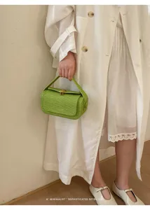 Borsa a mano intrecciata verde stile retro minimalista donna borsa tracolla casual