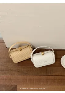 Elegante borsa a mano da donna minimalista retrò intrecciata in pelle dettaglio