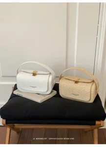 Borsa a mano minimalista in paglia intrecciata, elegante borsa a tracolla per donne.