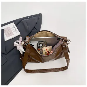 Vintage brown leather tote bag large capacity casual shoulder bag for women daily commute