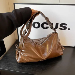 Retro Trendy Large Capacity Tote Bag For Women PU Leather Commuter Crossbody Bag Versatile Fashion Shoulder Bag