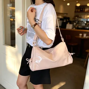 Retro vintage casual PU leather women shoulder bag trendy stylish pink crossbody bag