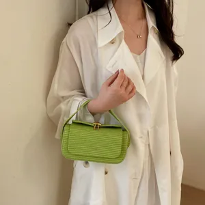 Borsa a mano intrecciata donna moda elegante verde mini borsa a tracolla spalla uso quotidiano