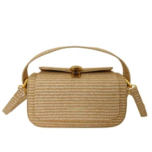 Borsa a tracolla in paglia intrecciata da donna elegante borsa quadrata retrò casual