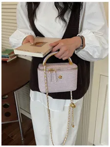 Schicke gewebte Kosmetiktasche Umhaengetasche mit Goldgriff und Kette fuer Damen.