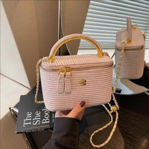 Borsa a Tracolla Rétro in Pelle PU con Motivo a Rombi e Catena Borsa di Lusso da Designer Piccola Borsa a Scatola Quadrata