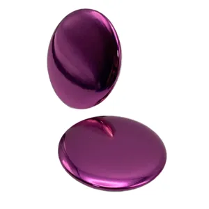 Purple metallic circular badge blank components close-up view, glossy surface detail display.