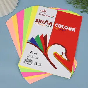 A4 size multi-color copy paper pack, 80gsm vibrant coloured printing paper for office and school.