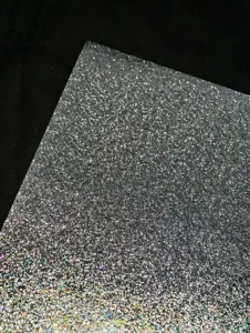 Laser double flash badge backing paper 128g glitter card insert display detail shot