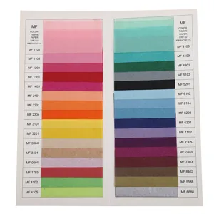 Color tissue paper swatch card showing multiple vibrant shades for gift packaging and flower wrapping.