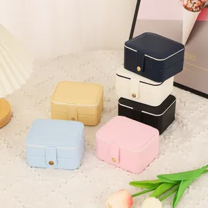 Boîte à bijoux portable en cuir PU étui de rangement de voyage multicouche pour bagues boucles