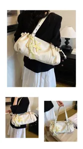 Women vintage crinkled shoulder hobo bag large capacity casual commute tote with star charm