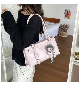 Retro Roze PU Lederen Schoudertas Grote Capaciteit Shopper Handtas voor Dames