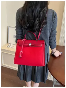Sac à main rouge grande capacité style Kelly classique poignée sac bandoulière élégant mode