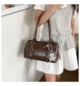 Vintage bruine PU lederen schoudertas grote capaciteit stijlvolle handtas voor dames