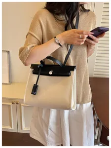 Sac à bandoulière en toile et cuir épissé élégant grande capacité sac de banlieue