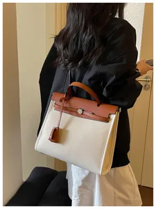 Sac Cabas Kelly En Toile Stylé Grande Capacité Sac Bandoulière De Ville Tendance