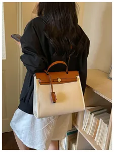 Sac à bandoulière en cuir style Kelly grande capacité sac cabas fourre-tout pour l'été