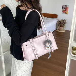 Roze vintage grote capaciteit oksel schoudertas voor vrouwen mode casual handtas.