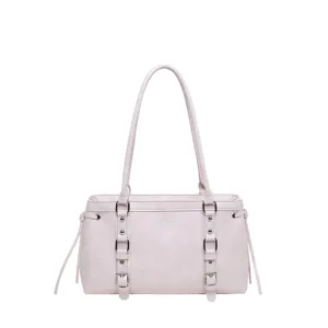 Chique roze schoudertas voor dames, grote capaciteit okseltas met mooie retro gesp.