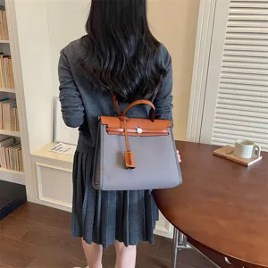 Grand sac à main bandoulière fourre-tout Kelly en toile et cuir pour femme élégant chic