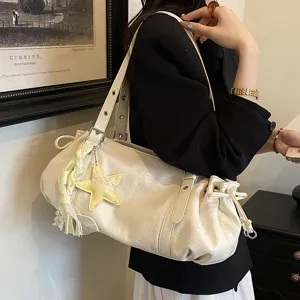Stylish pleated hobo shoulder bag, large capacity vintage underarm bag for daily commute.