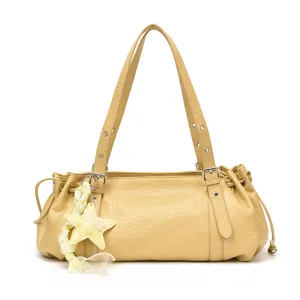 Chic pleated PU leather shoulder bag for women, vintage large capacity commuter tote purse.