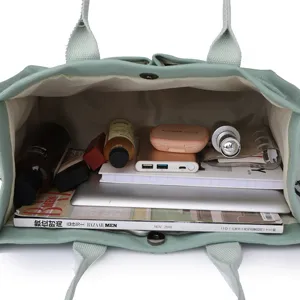 Light green canvas tote bag for women, large capacity casual handbag and business briefcase.