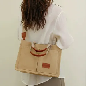 Canvas tote bag for women shoulder crossbody bag commute solid color student schoolbag
