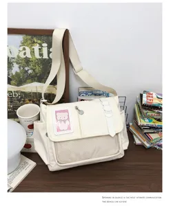 Japanese ins style canvas messenger bag cute transparent ita bag cross body bag for students