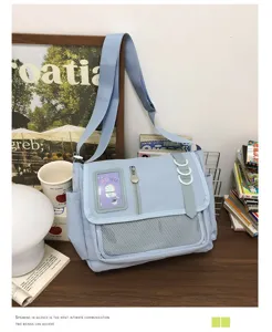 Japanese ins style cute canvas messenger bag transparent ita bag student crossbody bag blue
