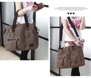 Retro canvas shoulder bag for men and women, large capacity travel fitness casual crossbody bag.