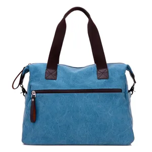Blue canvas shoulder bag large capacity travel tote bag casual crossbody bag for men and women