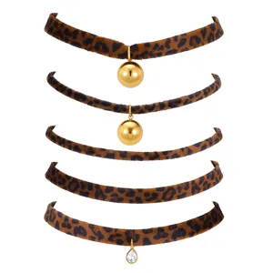 Collar Gargantilla de Acero Inoxidable con Estampado de Leopardo para Mujer Chapado en Oro Colgante de Gota de Agua Strass Ajustable