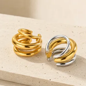 Minimalista in Acciaio Inossidabile a Tre Strati a Forma di C Clip per Osso dell'Orecchio per Donna Placcato Oro Argento Orecchini a Polsino Geometrici Senza Buco Gioielli