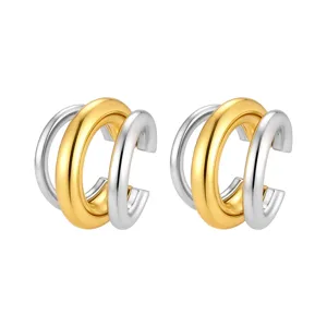 Orecchini cuff a cerchio multistrato in acciaio inossidabile da donna, design bicolore.