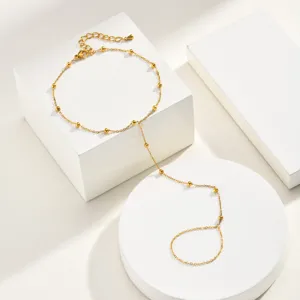 Women 18K Gold Plated Stainless Steel Beaded Toe Anklet Foot Chain Jewelry Accessory
