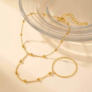Women 18K Gold Plated Stainless Steel Beaded Toe Ring Anklet Foot Jewelry Accessory